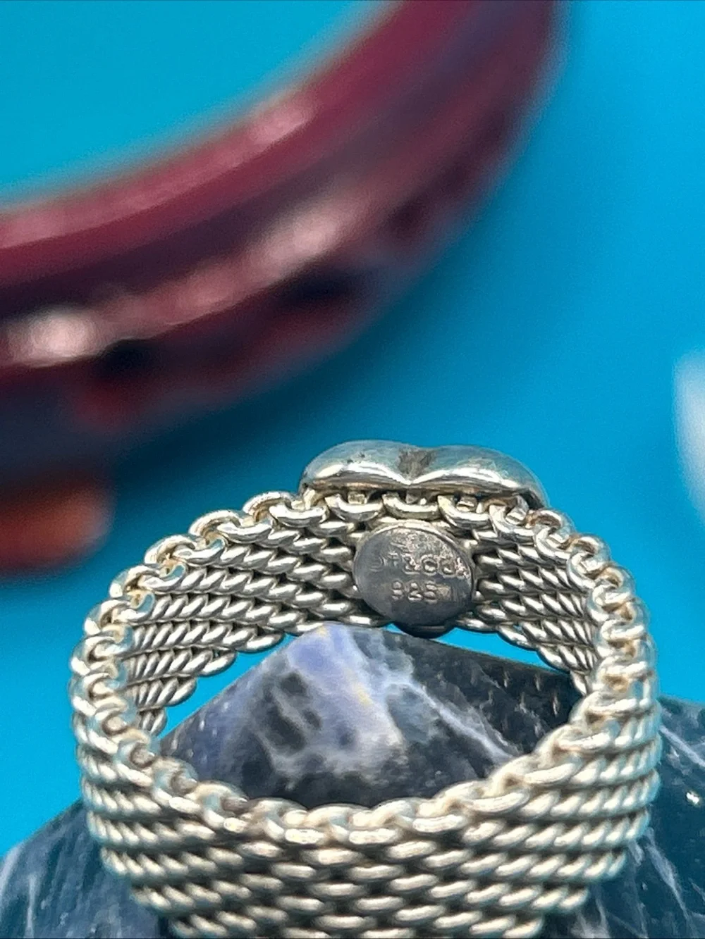 Tiffany & Co. 925 Vintage Mesh Ring W/Heart Sz  6.75 -7 Somerset Collection
